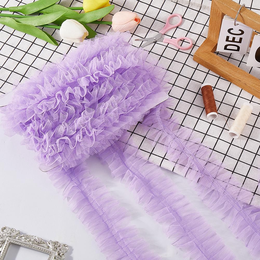 GORGECRAFT 10 Yards Pleated Lace Trim Ribbon 2.36" Ruffled Gathered Edge Trim Vintage Ruffle Fabric Embroidered Sewing Dress Appliques Patches Trimming for Curtain Wedding Gift Wrapping Crafts Lilac