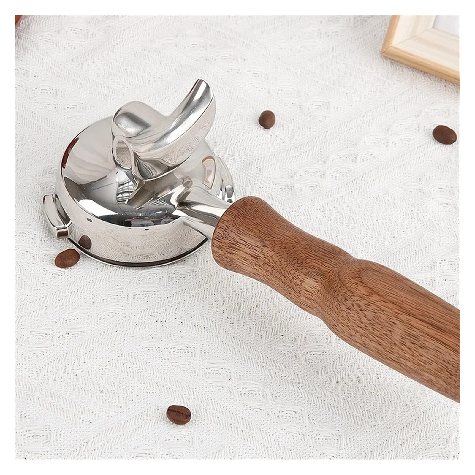 Siebträger, kompatibel mit Nuova, 58MM 2-ear Kaffeegriff | Einfach- und Doppelauslauf, Edelstahl und Holz, permanenter Filterkorb(58mm-single mouth-B)