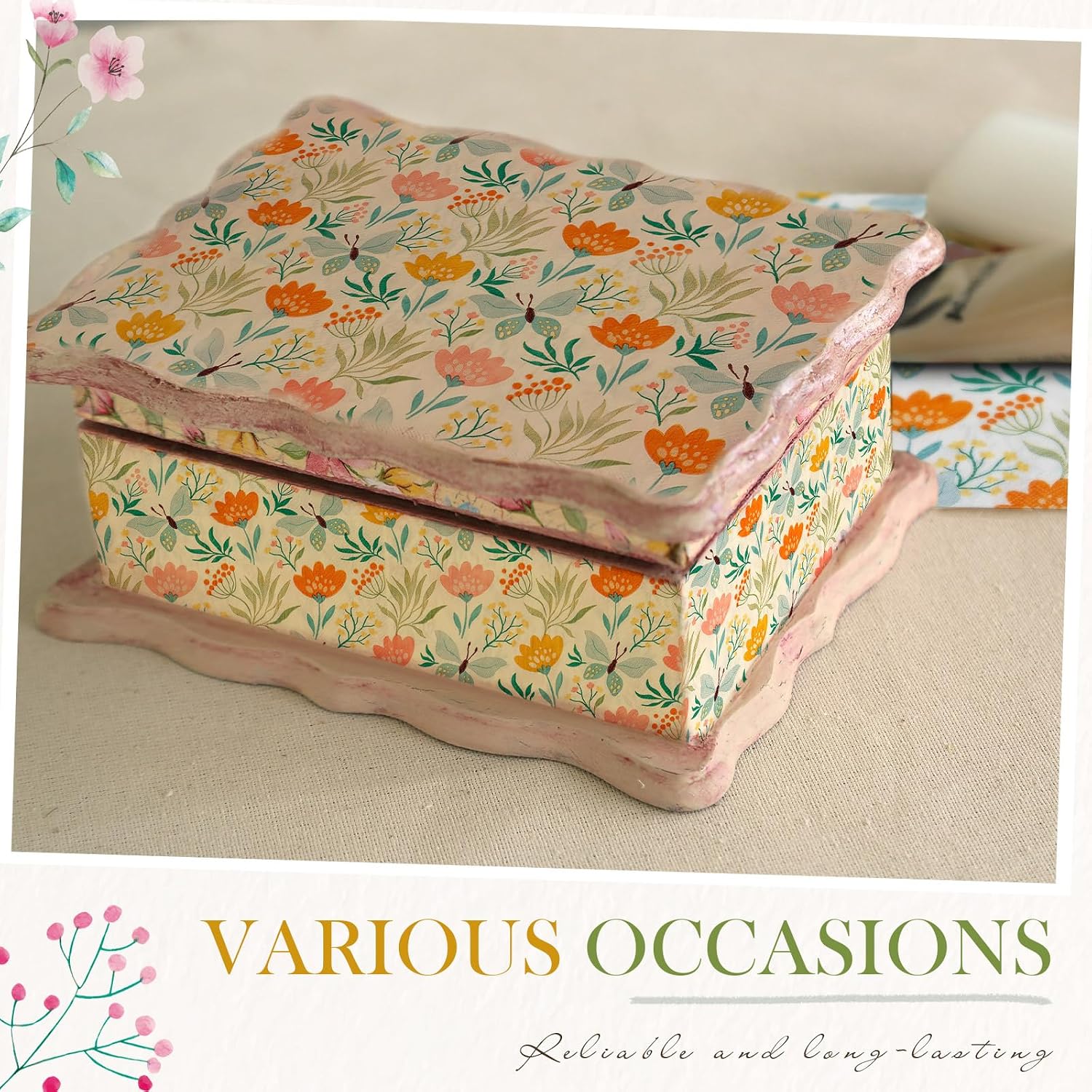 Crtiin 20 Pack Decoupage Napkins Floral Napkins Flower Cocktail Paper Decorative Toilet for Valentine's Day Birthday Party Beautiful Gorgeous, 20 Styles Each 6.5 Inches(Style 3)