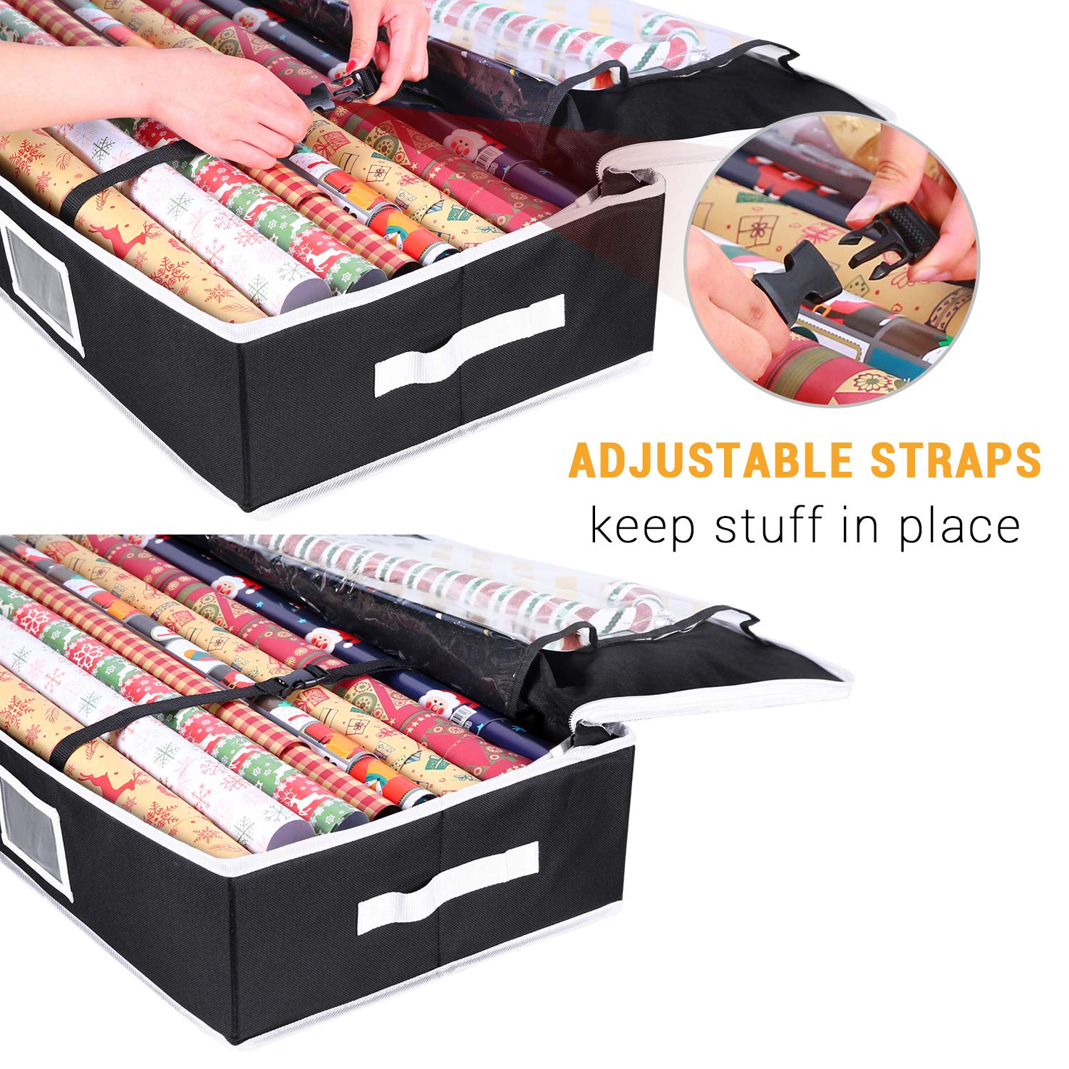 Contenitori di stoccaggio per carta da pacchi Ohuhu, organizer per carta da regalo, tessuto Oxford 600D antistrappo e impermeabile, 103 cm/40,5'' adatto a 18-24 rotoli (Nero)
