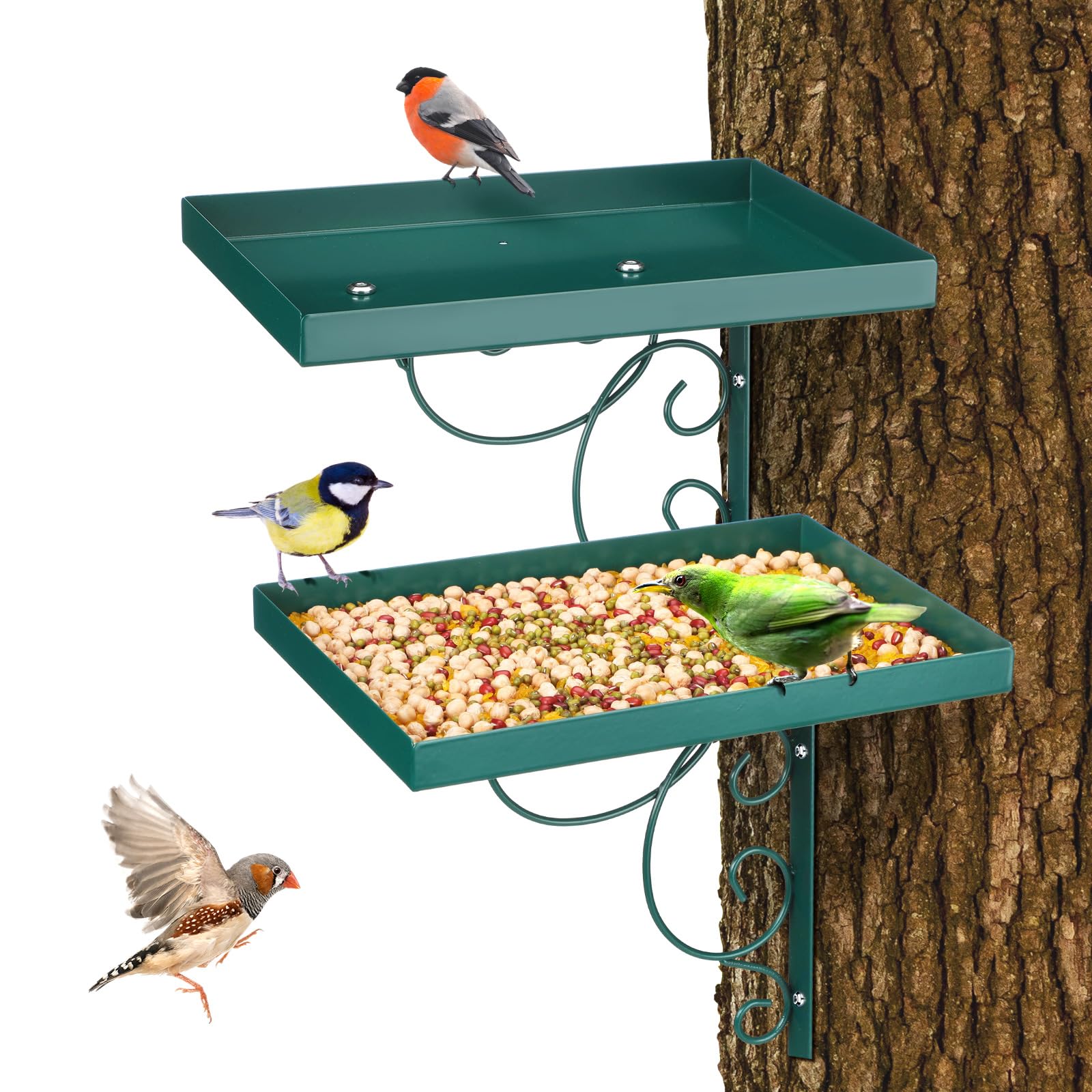 Abbylike Confezione da 2 mangiatoie per uccelli montate su albero, per esterni, in metallo, per l'alimentazione degli uccelli, decorazione da giardino, piattaforma per mangiatoia per uccelli selvatici