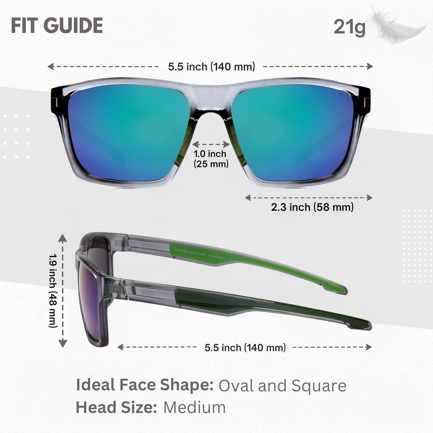 NYS Collection Polarized Sunglasses for Men Women UV400 Protection, Lightweight Trendy Sport Frame