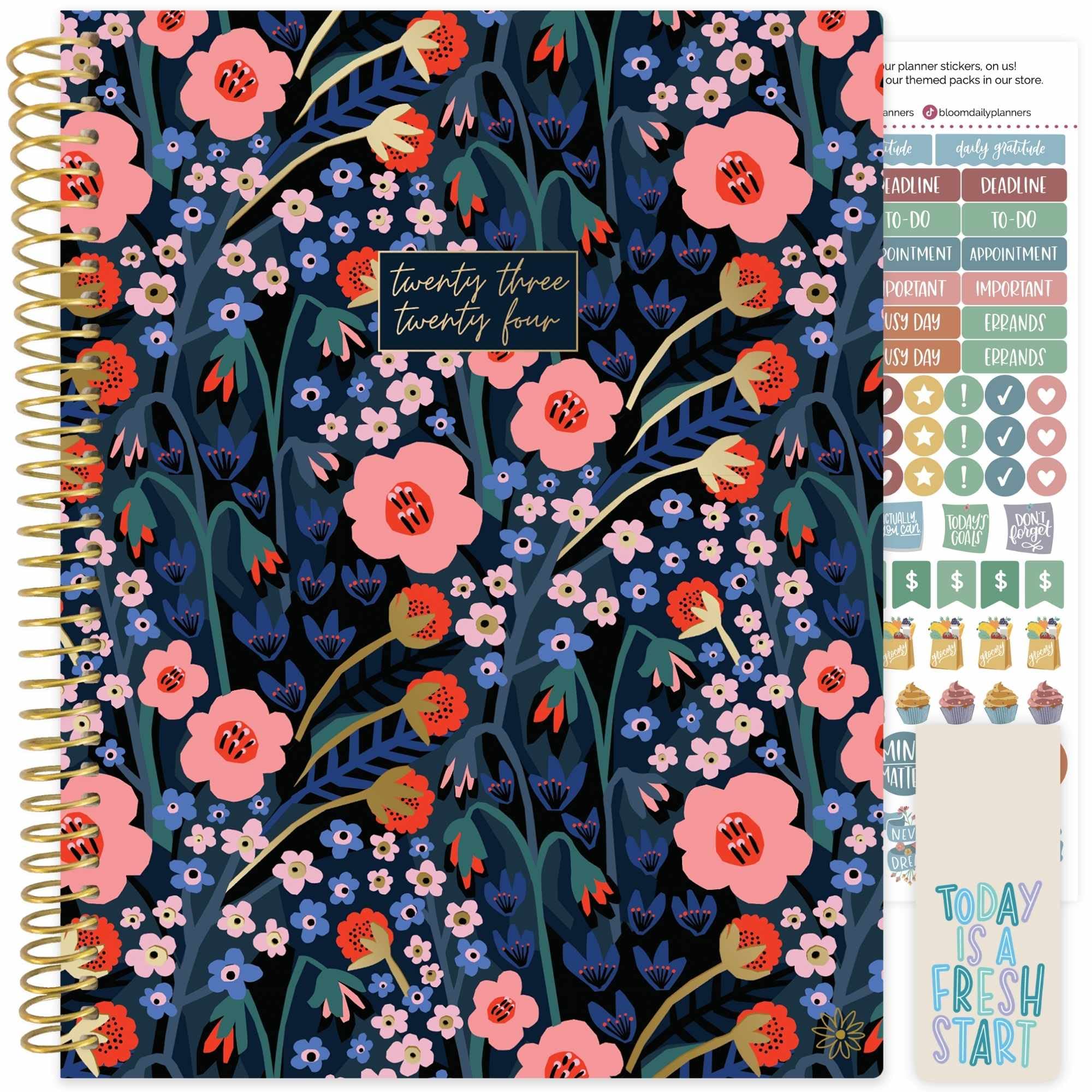 bloom daily planners2023-2024 (8.5" x 11") Academic Year Day Planner (July 2023 - July 2024) - Weekly/Monthly Dated Agenda Organizer with Tabs - Poppy Meadow, Blue