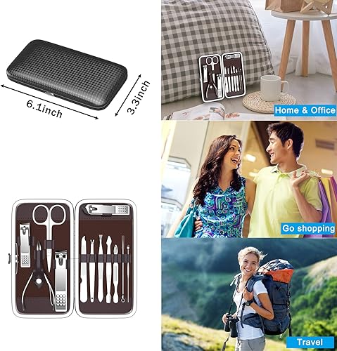 Miniatura 6 de Tseoa Kit de manicura pedicura cortaúñas juego de 12 piezas kit de aseo profesional herramientas de uñas con lujosa funda de viaje