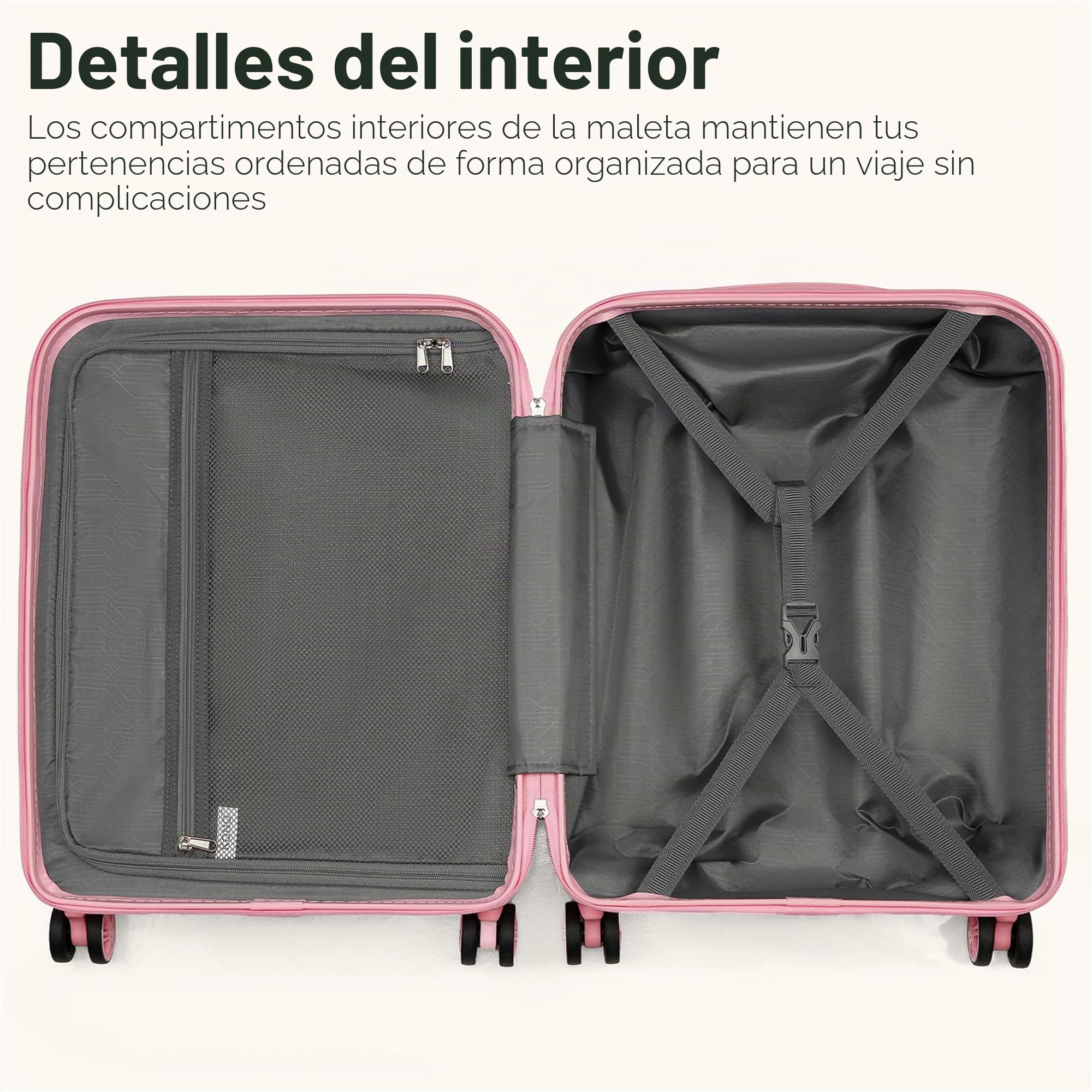Kono Maleta de Mano ABS + PC rígida Ligera de Cabina de Viaje con Ruedas giratorias TSA, Cabin 20 Inch（S，Rosa）