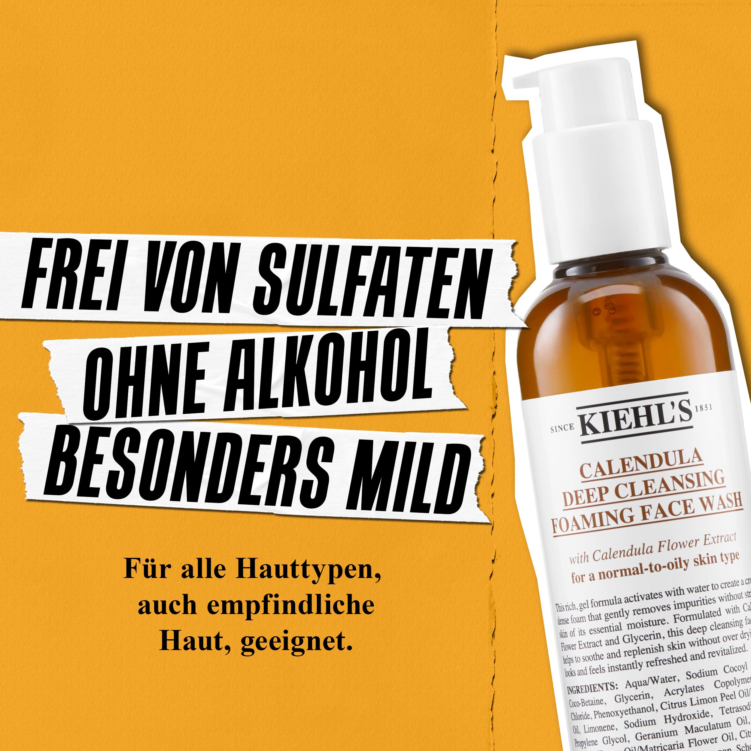 KIEHL'S Calendula Foaming Wash, mildes Gesichtswaschgel mit Ringelblumen-Extrakt für empfindliche und unreine Haut, ohne Parabene