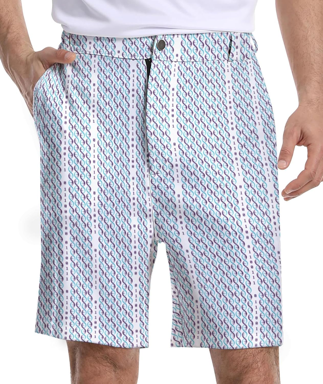 Mens Golf Shorts Print Casual Hiking Elastic Waist Dress Shorts with Zipper Pockets