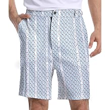 Anhlfyu Mens Golf Shorts Print Casual Hiking Elastic Waist Dress Shorts with Zipper Pockets