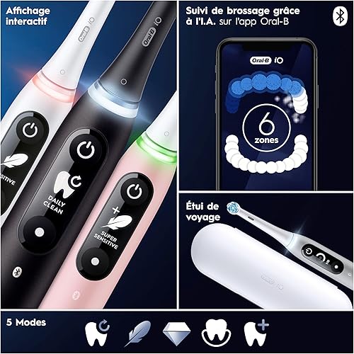 Oral-B Brosses à Dents Electriques iO 6 Duo, 4 Brossettes, Noire, Rose – 5 Modes de Brossage dont Blancheur et Soin des Gencives, Capteur de Pression, Batterie Rechargeable, Etui - 6