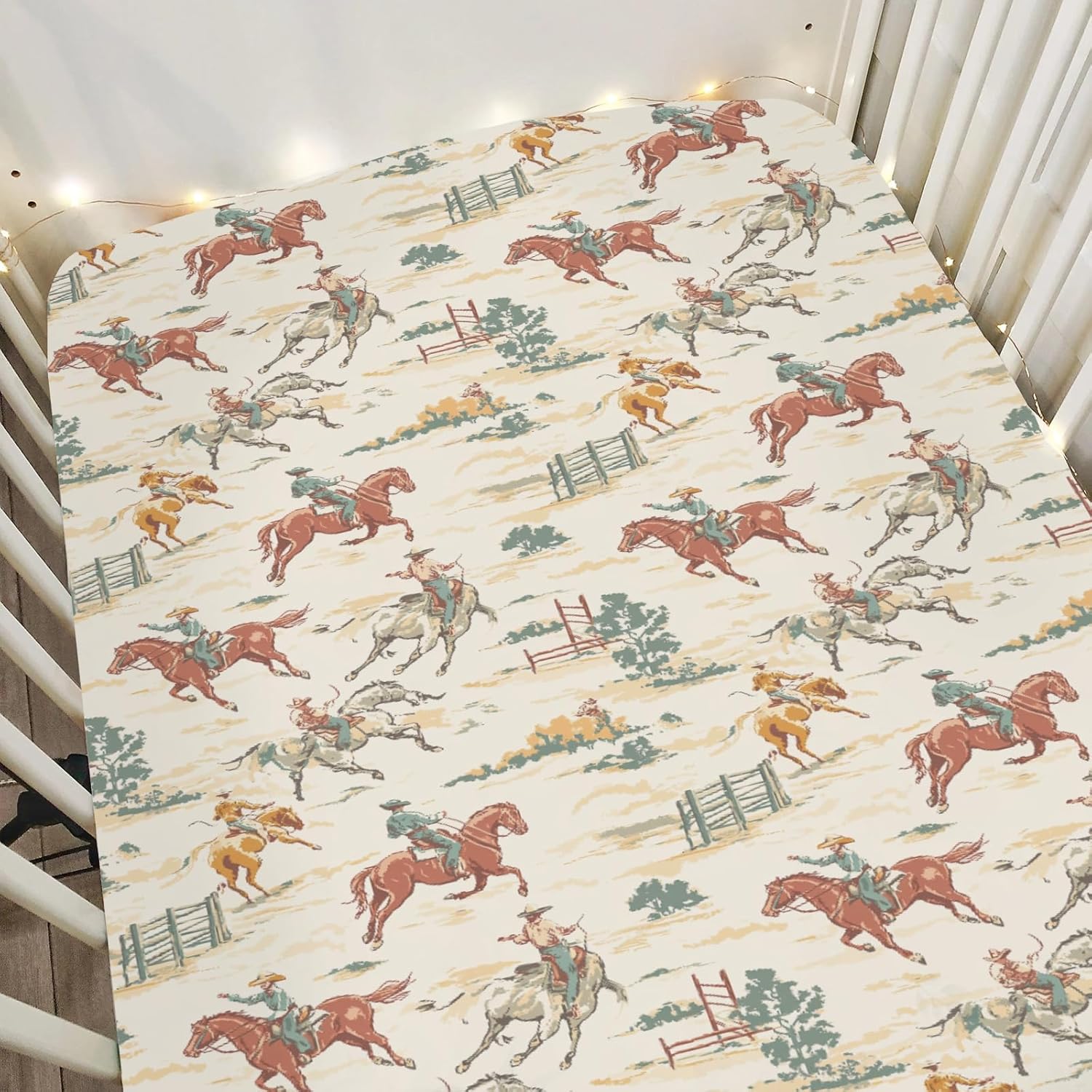 Vintage Western Cowboy Baby Crib Sheets for Boy Girl 28"x52" Retro Cowboy Horse Cactus Soft Stretchy Fitted Crib Mattress Cover Wild Desert Baby Sheet for Standard Crib & Toddler Mattress Pads