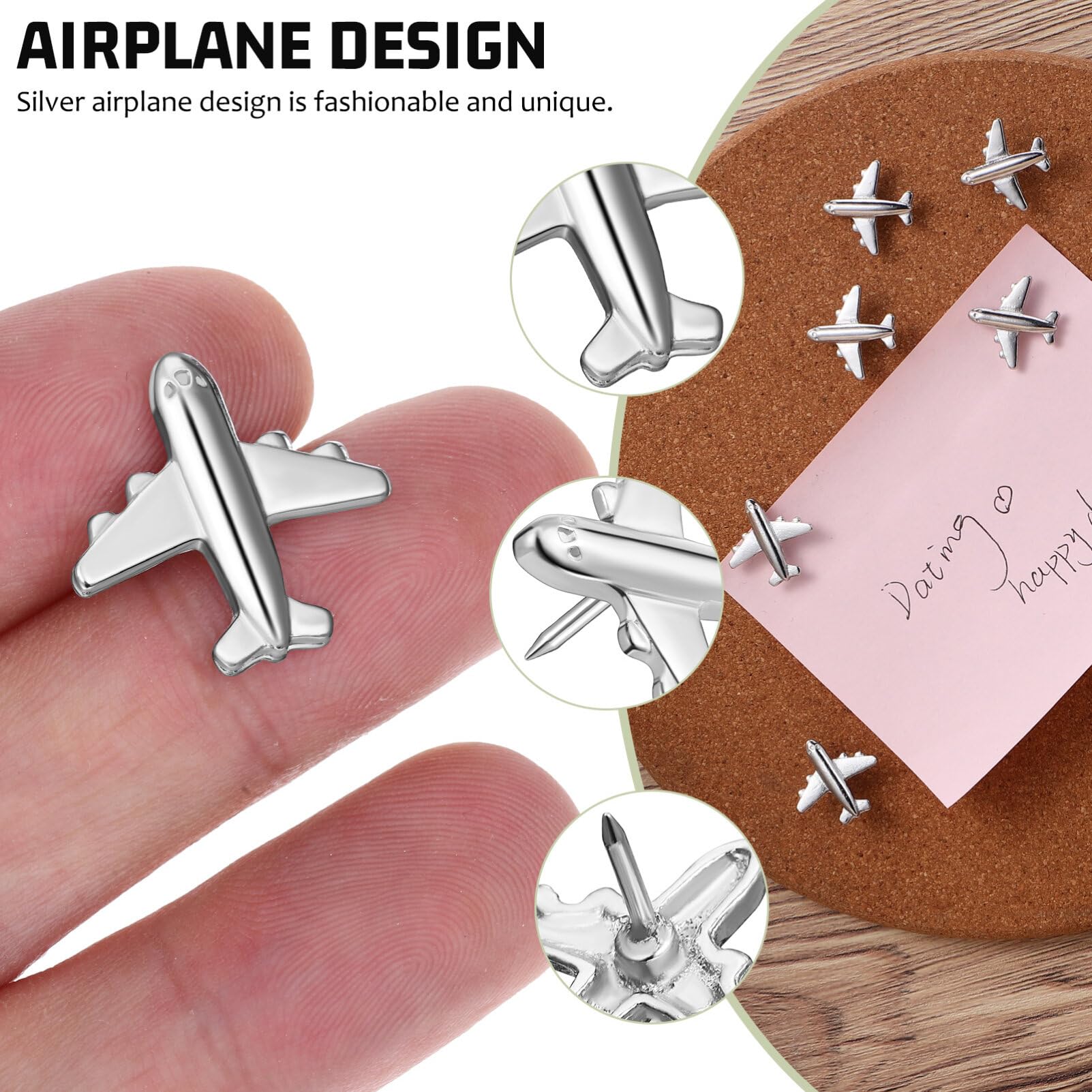 30 Stück Silberne Flugzeug-Pinnnadeln Aus Metall – Für Pinnwände, Korktafeln, Fotos, Robust & Dekorativ