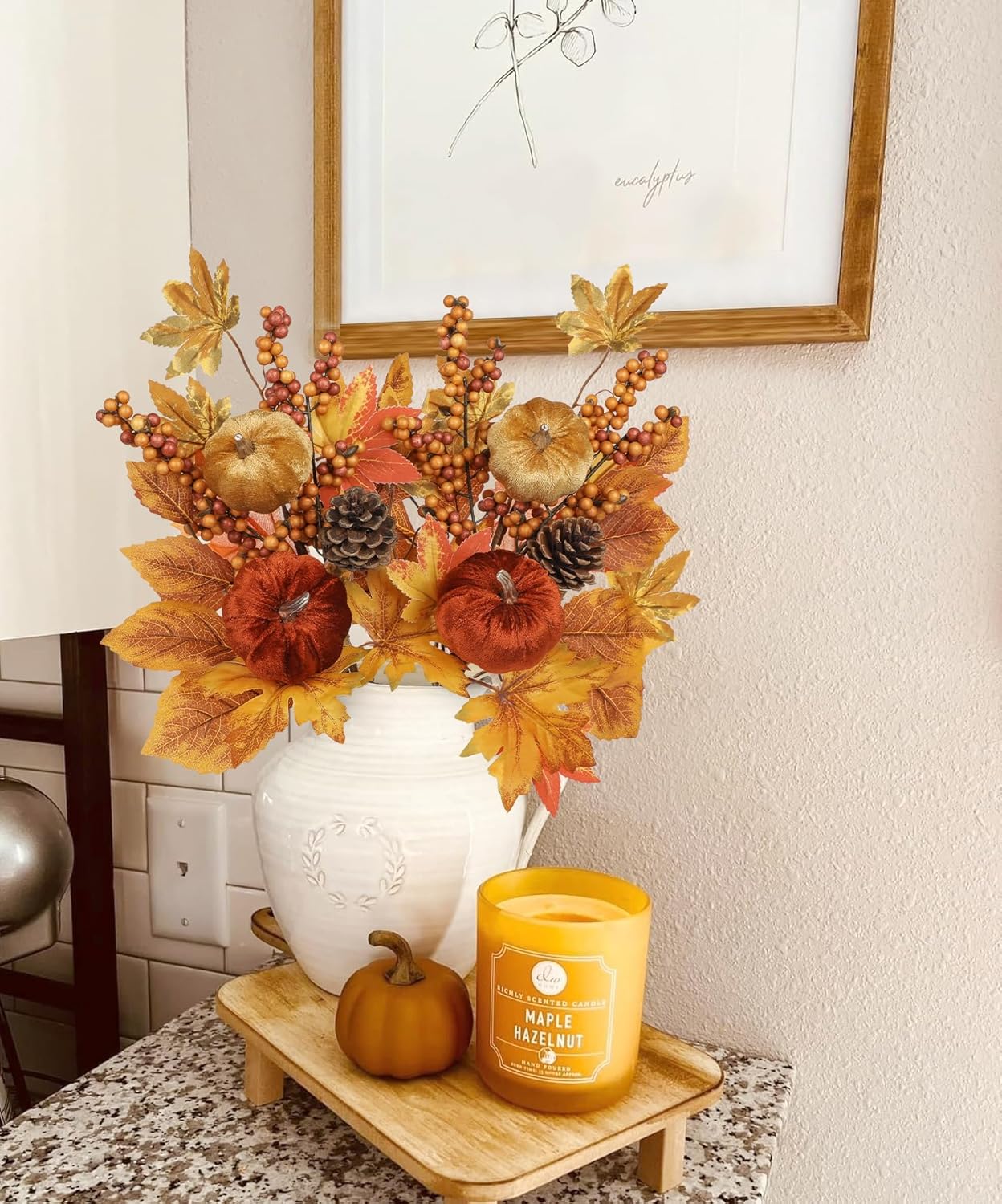 Briful 2Pack 16in Fall Picks and Sprays with Velvet Pumpkins Pinecones Berries Maple Leaves Artificial Fall Floral Branches Stems for Vases Autumn Table Centerpieces Seasonal Home Decor - Image 5