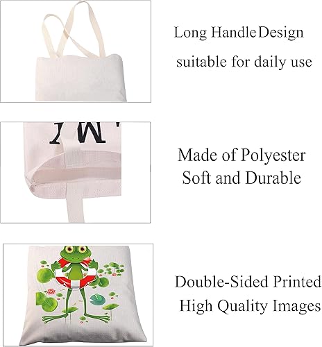 Miniatura 7 de Bolsa estética de lona con diseño de rana para mujeres, regalo de rana para amantes de las ranas, bolsa de compras para playa, bolsa de comestibles