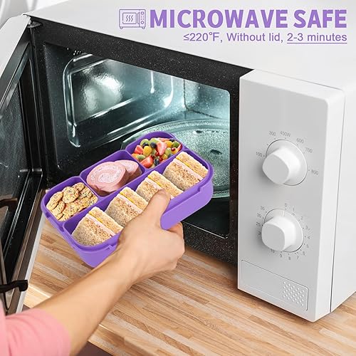 Miniatura 6 de Lonchera Bento para niños y niñas, lonchera Bento para adultos con 4 compartimentos, recipientes de almuerzo con utensilios, tarro de salsa, forros