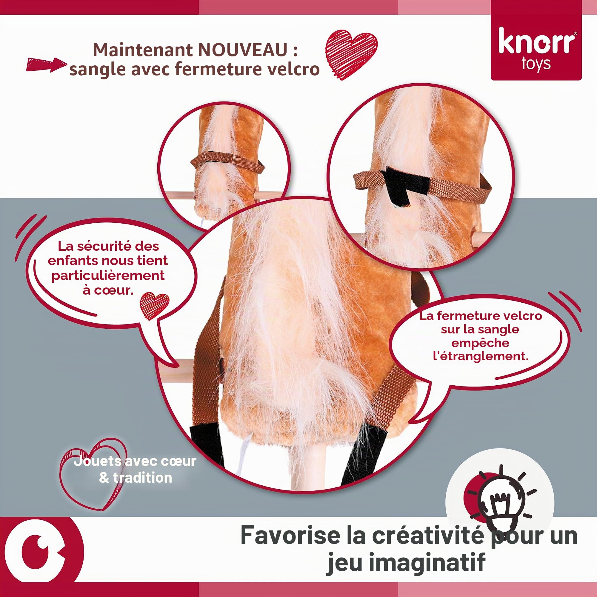 Knorrtoys 40101 Cheval de Bataille Sugar Marron Clair