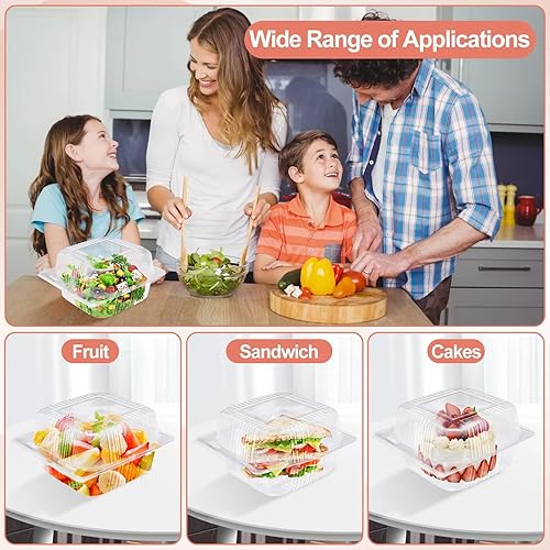 Miniatura 7 de 100 recipientes de plástico transparente para llevar, recipientes de alimentos de plástico transparente con bisagras, recipiente desechable para