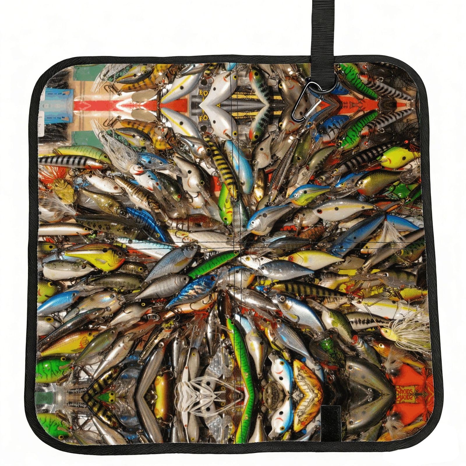 DIEzig Fishing Bait Printed Compact Foldable Sitting Pad Oxford Base, Portable Cushion for Fishing Sports Events