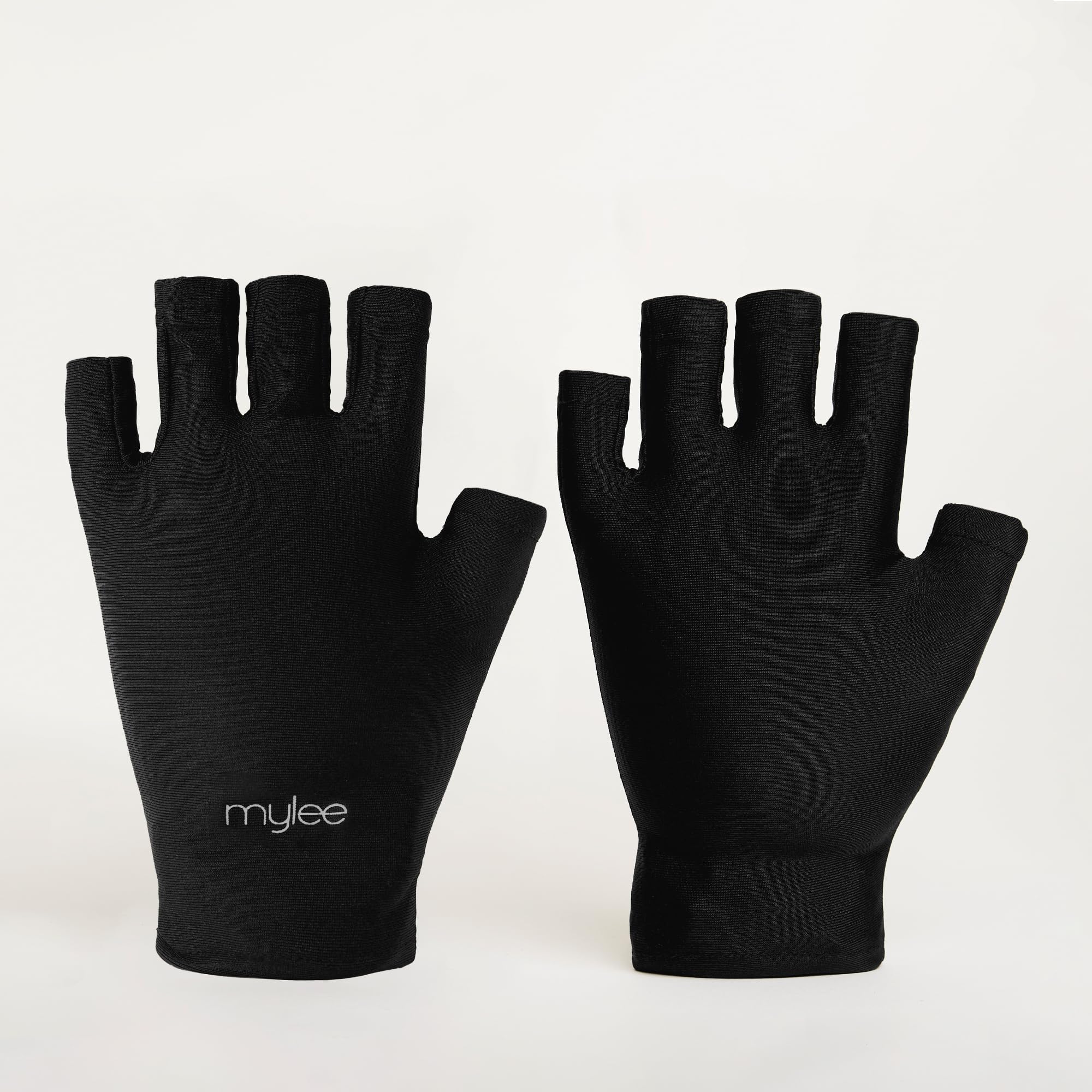 Mylee Guanti Protezione Raggi UV per Manicure Gel, 2x Guanti Neri Senza Dita per Smalto Semipermanente con Protezione UV UPF 50+, per Proteggere la Pelle Durante Manicure in Gel con Lampada per Unghie