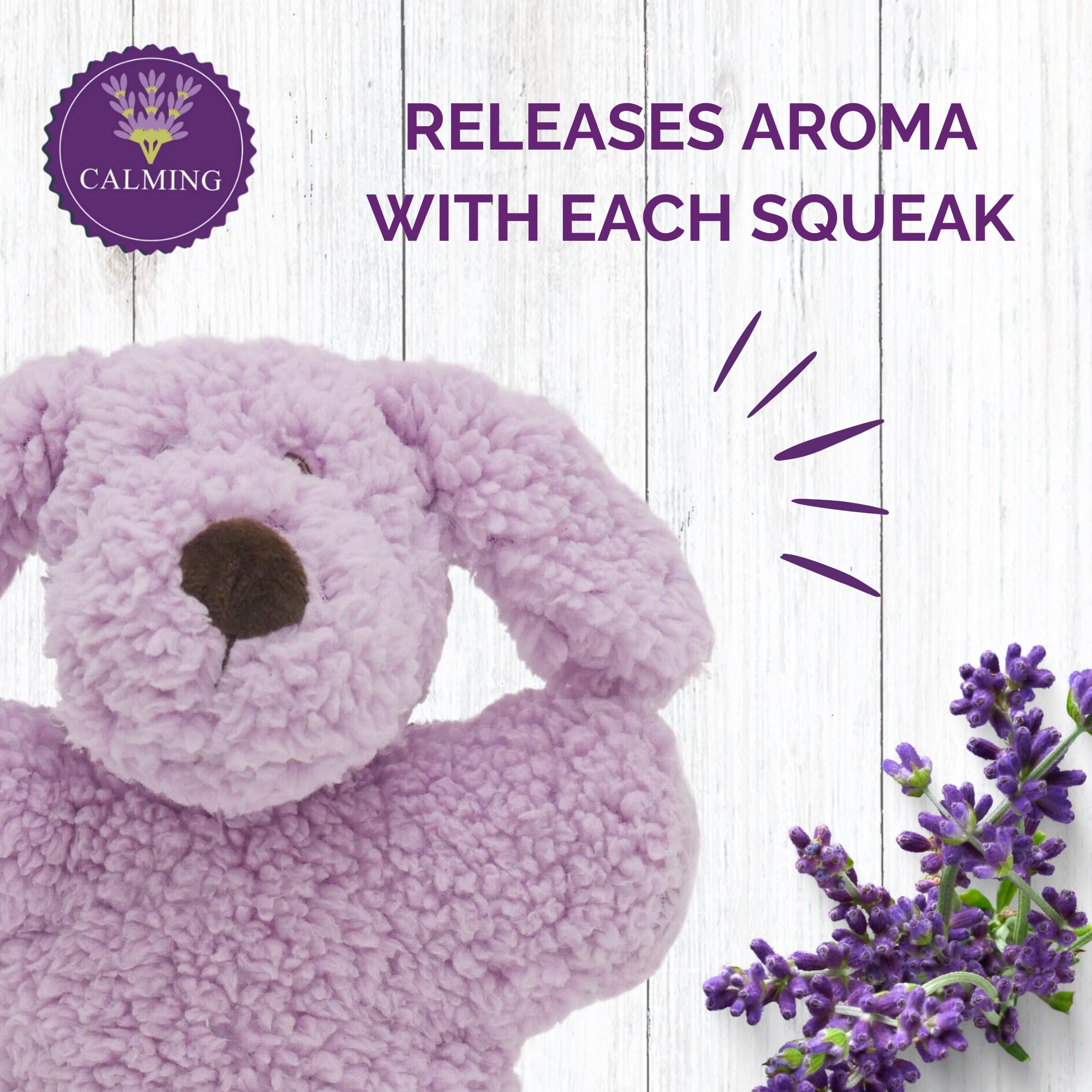 AROMADOG Calm Fleece Dog Toy 24cm, Scented Calming Plush with Therapeutic Essential Oils, Soft Soothing Toy with Squeaker - Image 4