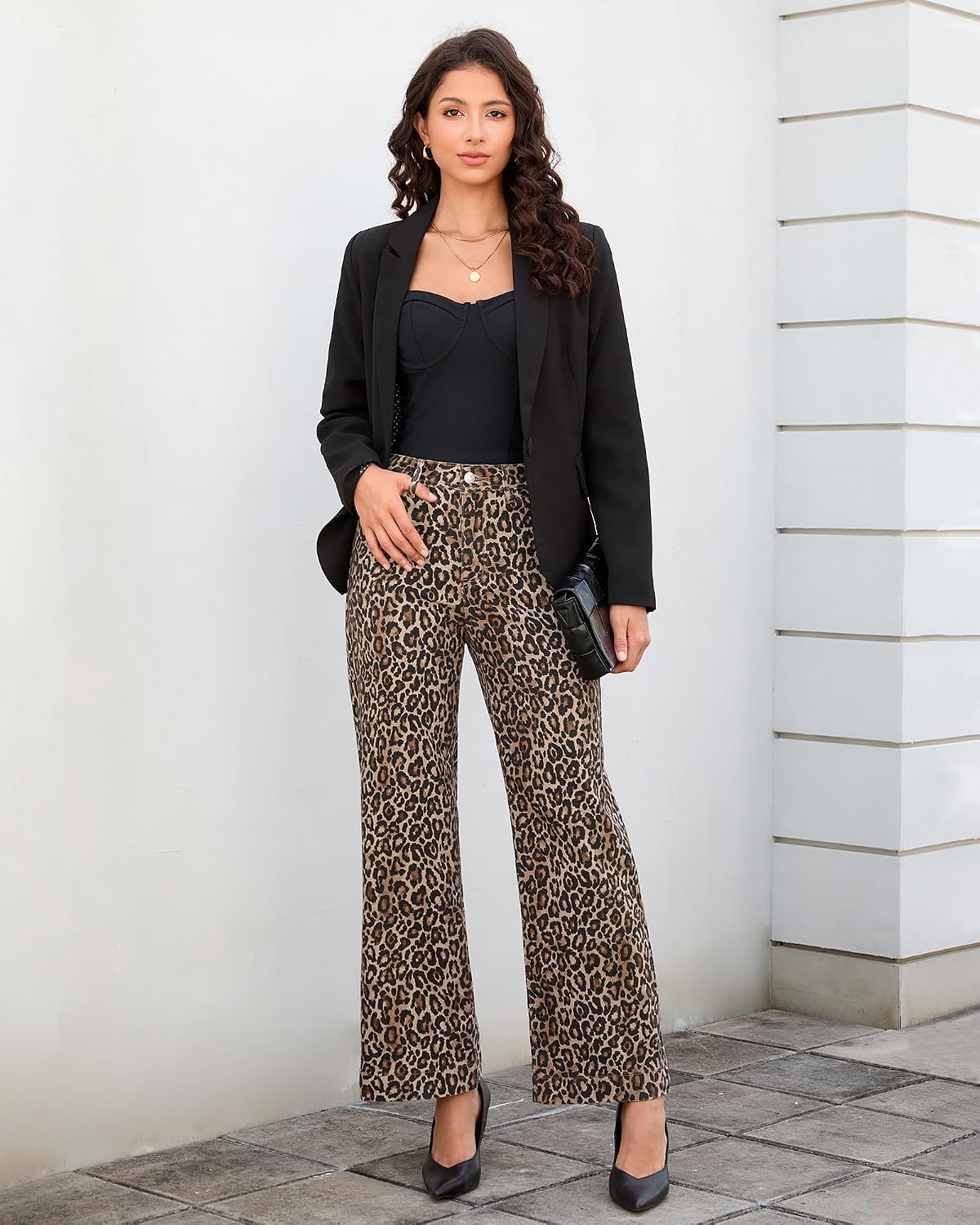  Wide Leg Jeans for Women Leopard Cheetah Print Ankle Denim Pants thumbnail