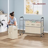 Vista 2 de Tajsoon Carrito clasificador de ropa sucia de 4 bolsas, clasificador de cestas de lavandería de 4 secciones con ruedas enrollables resistentes