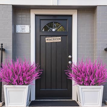Ouddy Decor 12 Bundles Artificial Lavender Fake Flowers Faux Plastic Plants for Home Wedding Kitchen Garden Patio Window Box Office Table Centerpieces Indoor Outdoor Decor, Fuchsia