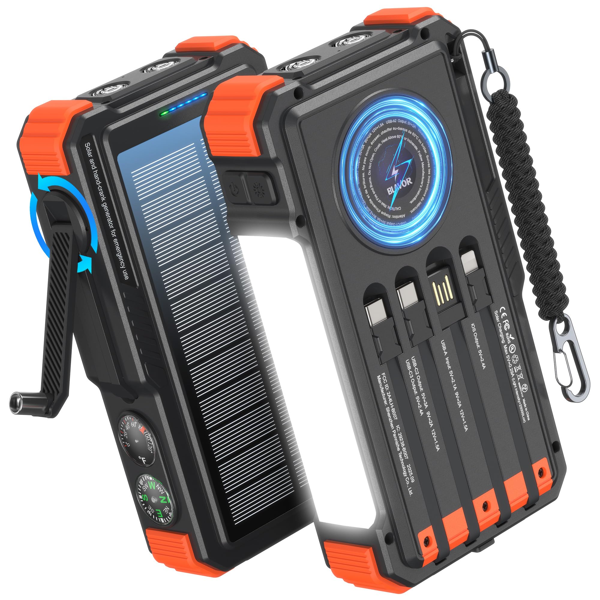 Amazon.com: BLAVOR Solar Power Bank with Hand Crank and 4 Cables