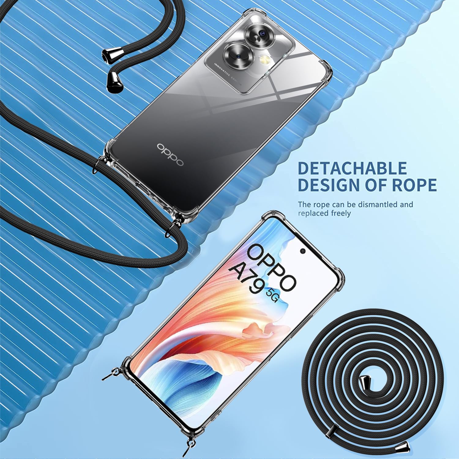 Mkej Custodia con Collana per OPPO A79 5G, Cover Donna Cuore amore con Cordino, Case con Laccio Tracolla Elettrolitico TPU Cover con Collana per OPPO A79 5G