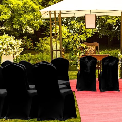 Vista 12 de Tudomro 50 fundas de elastano para sillas de boda, universales, de poliéster, elásticas, para fiestas, banquetes, comedor (blanco)