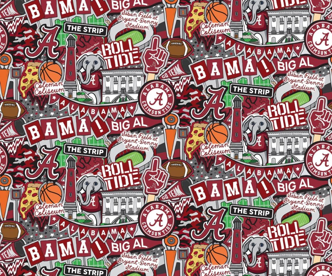 The University of Alabama Crimson Tide Fabric – Officially Licensed The University of Alabama Cotton Quilting Fabric by Sykel Enterprises, Precut Yardage for Sewing & Crafts Block