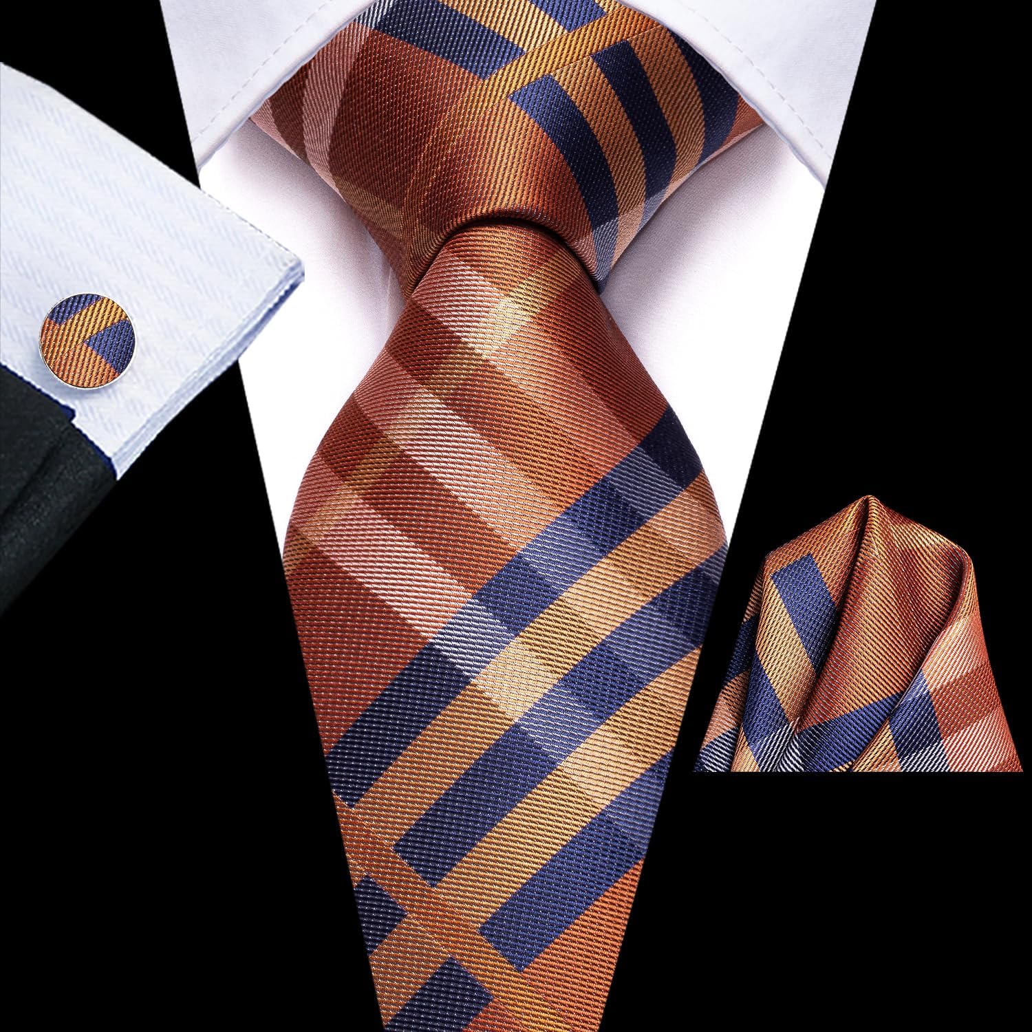 Hi-Tie 63" 70" Ties for Men Silk Extra Long Mens Ties Set and Pocket Square Cufflinks Paisley Necktie Business Wedding - Image 4