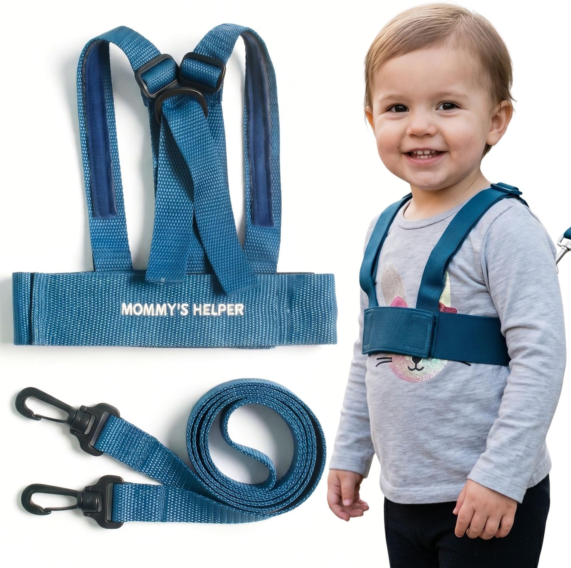 Mommy's Helper Toddler Leash & Harness for Child Safety - Keep Kids & Babies Close - Padded Shoulder Straps for Children's Comfort - Fits Toddlers w/Chest Size 14-25 Inches - Kid Keeper by (Blue)