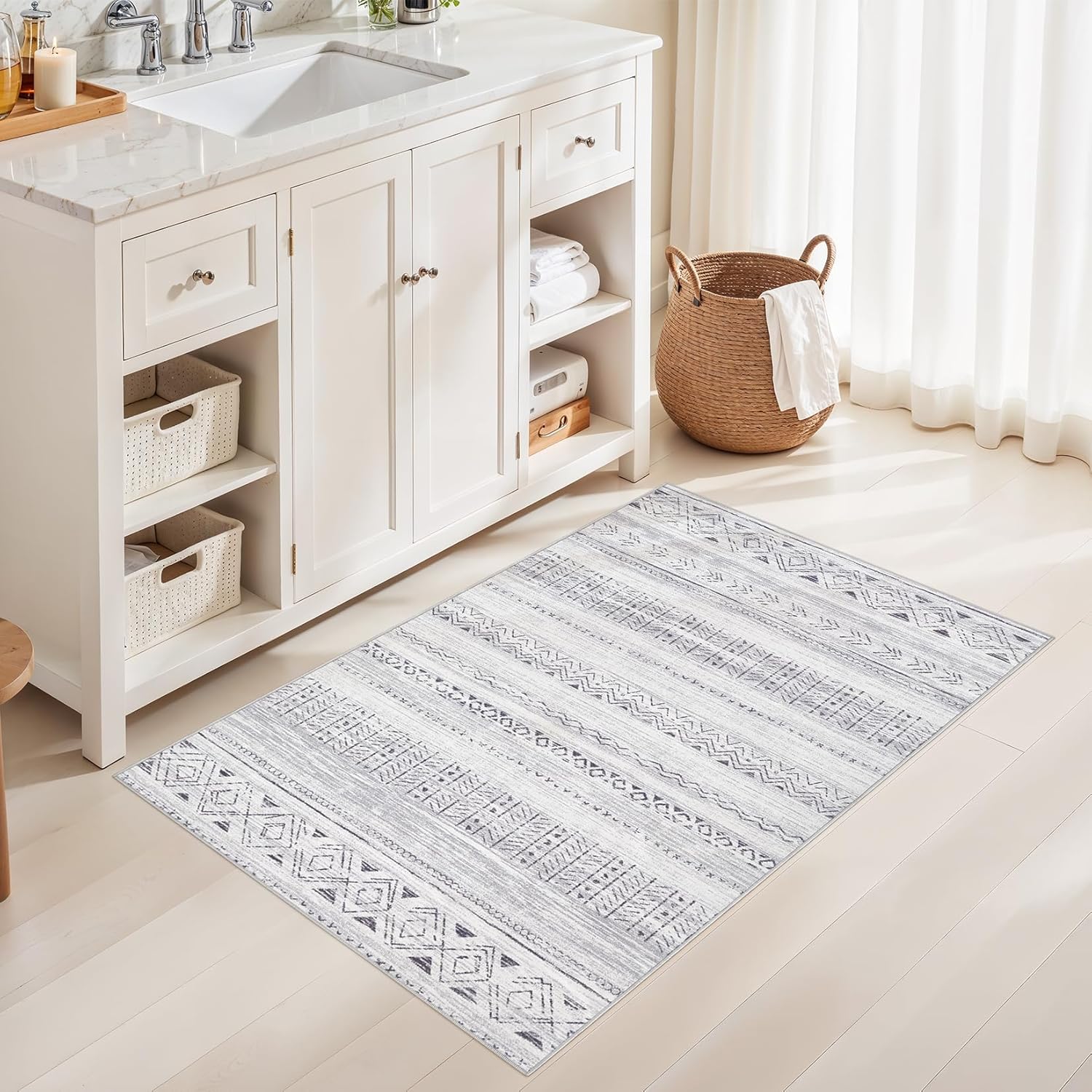 cotiled 3x5 Area Rug Living Room: Washable Boho Rugs with Non Slip Backing Small Soft Indoor Stain Resistant Carpet for Bedroom Farmhouse Dining Room Lightweight Home Decor Dark Grey