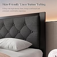 Vista 4 de Feonase Base de cama de metal tamaño individual con cabecera tapizada de lino, base de cama de plataforma resistente con almacenamiento de 12 Gris
