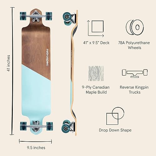 Miniatura 2 de Retrospec Tidal - Monopatín Drop-Down Longboard Completo (41104 cm)