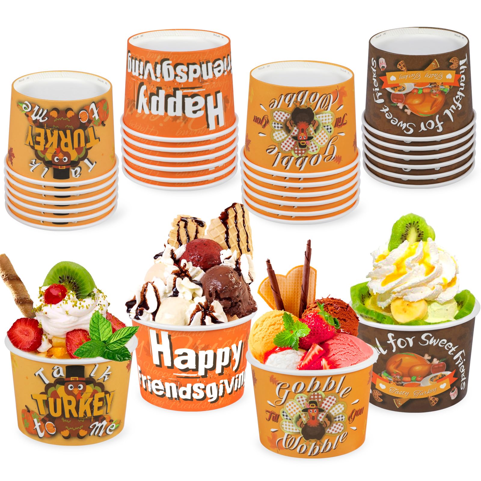 Gobelets jetables en carton pour friandises et crème glacée Thanksgiving x24