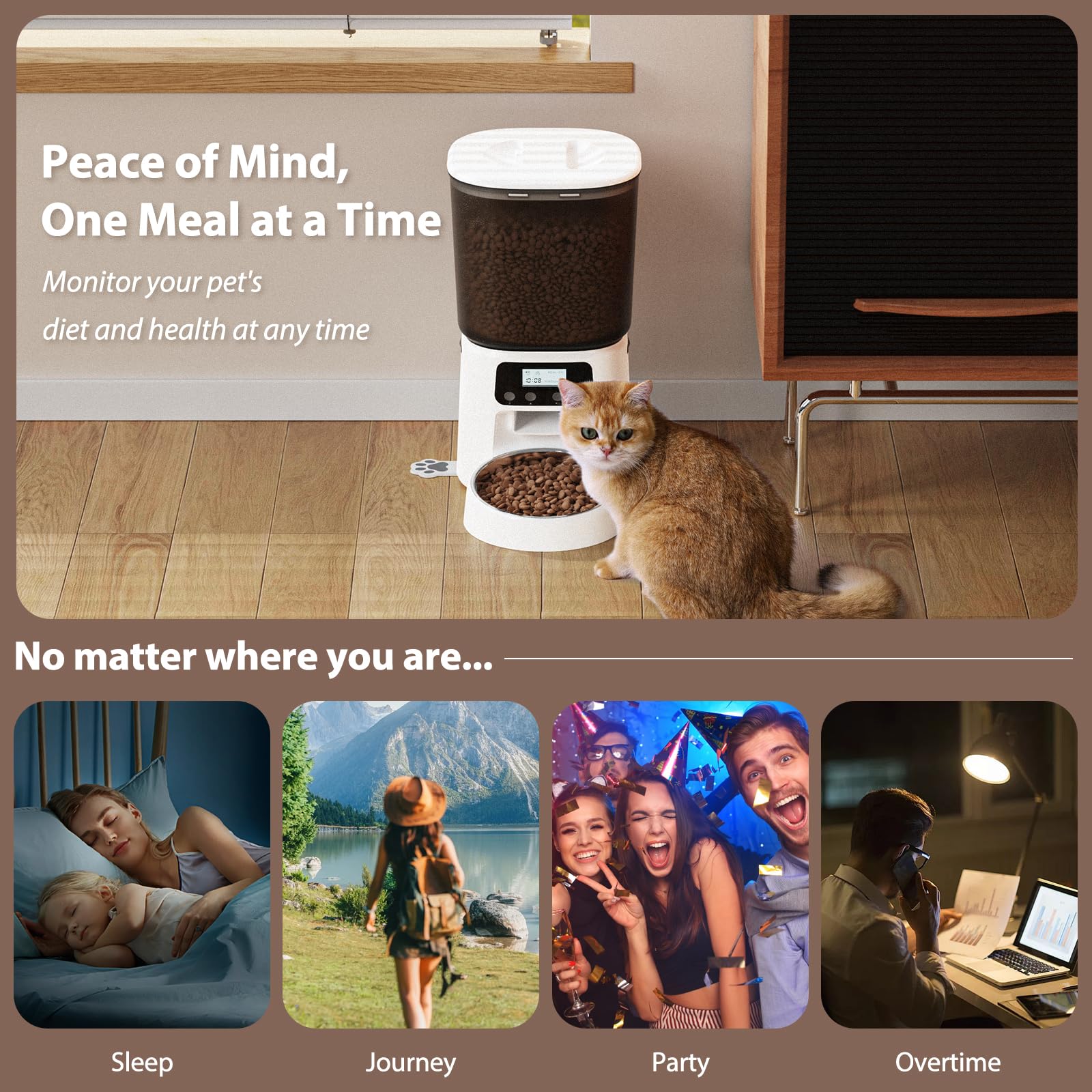 Alimentatore automatico per gatti, dispenser di cibo secco per gatti, 4 l, fino a 6 pasti al giorno, registrazione vocale 10 secondi, timer programmabile flessibile, alimentatore automatico per