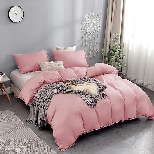 Miniatura 4 de Juego de funda de edredón de 3 piezas, 100% microfibra lavada, suave y transpirable, con cierre de cremallera y lazos de esquina.