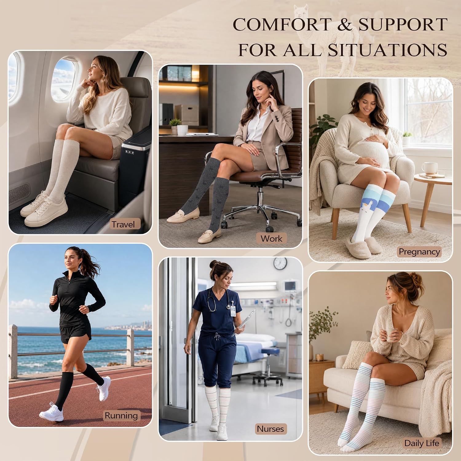 LEVSOX Alpaca Compression Socks for Women Men 15-20 mmHg Support Socks