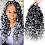 12 Inch 8 Packs Goddess Locs Crochet Hair Faux Locs Crochet Hair for Women Pre Looped River Locs Hair with Curly Ends Synthetic (12 Inch 8 Packs, 1B/Grey)