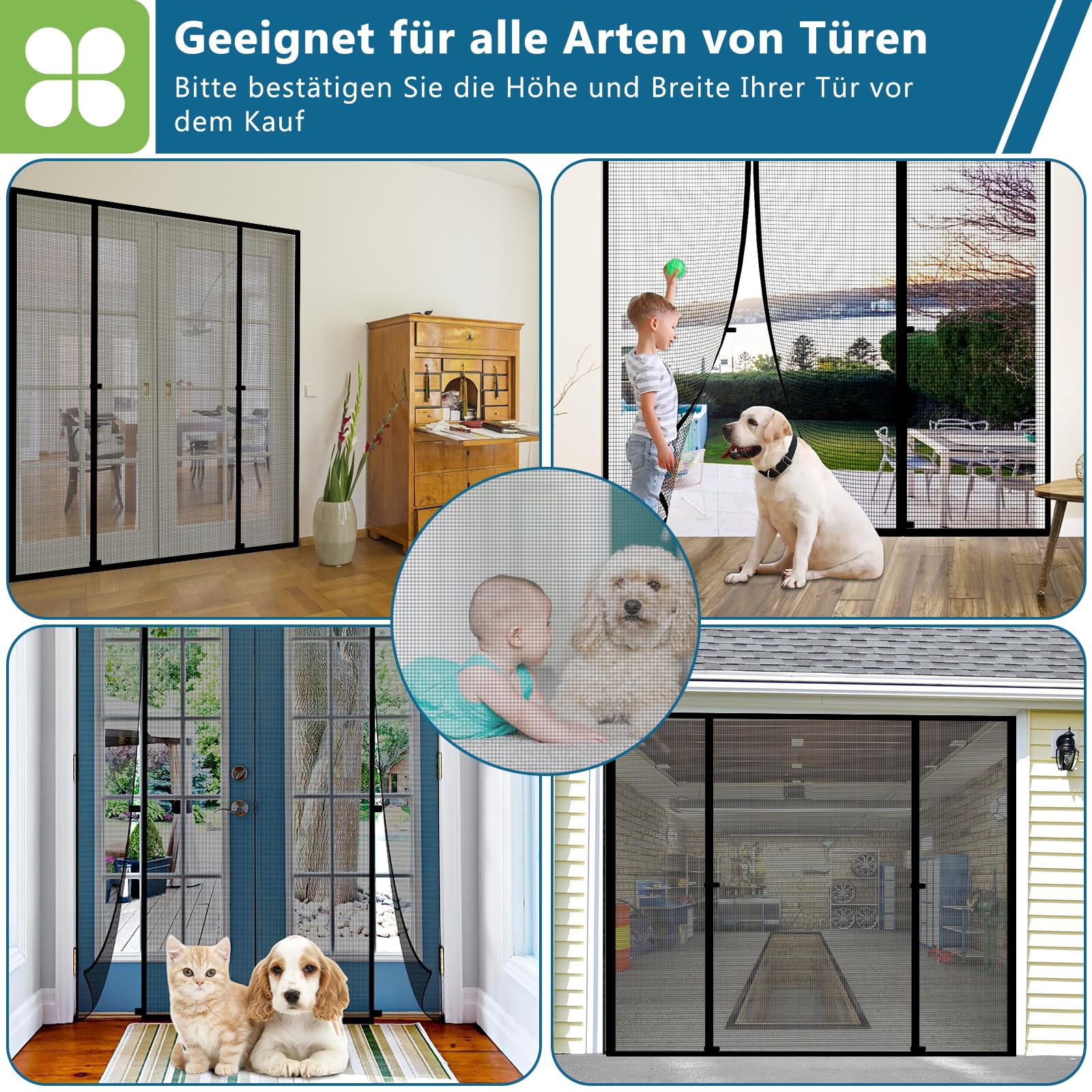 HooTown Magnet Fliegengitter Tür,190 x 212cm Fliegengitter Doppeltür | Automatisches,Ohne Bohren,4cm Klettband Oben,Fliegenvorhang für Fenster, Balkontür, Kellertür und Terrassentür