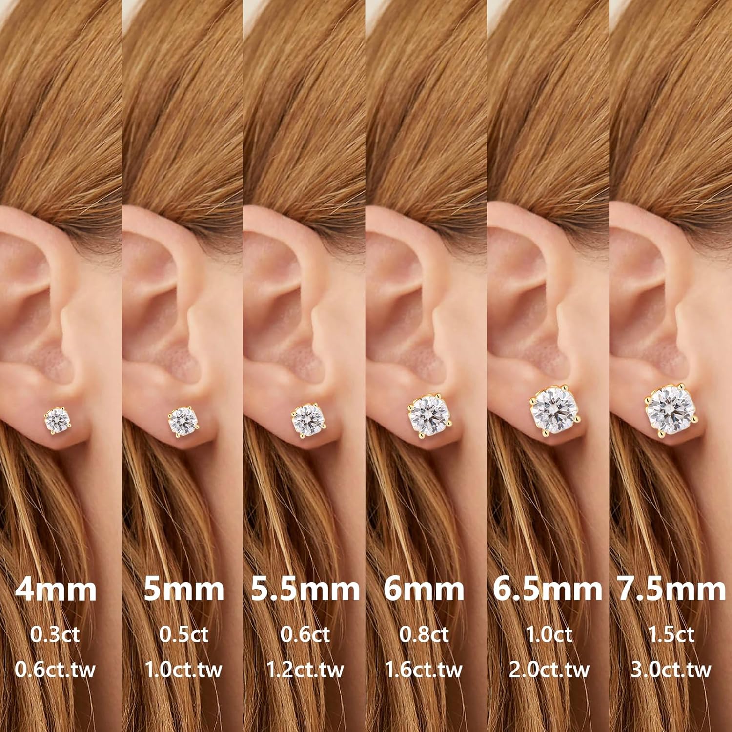 KRKC&CO Moissanite Stud Earrings, Hypoallergenic Heart Earrings for Women, 925 Sterling Silver, D Color VVS1, Anniversary/Birthday/Valentine's Day Gift, 14K Gold Plated/White Gold Plated, 1ct-3ct - Image 3