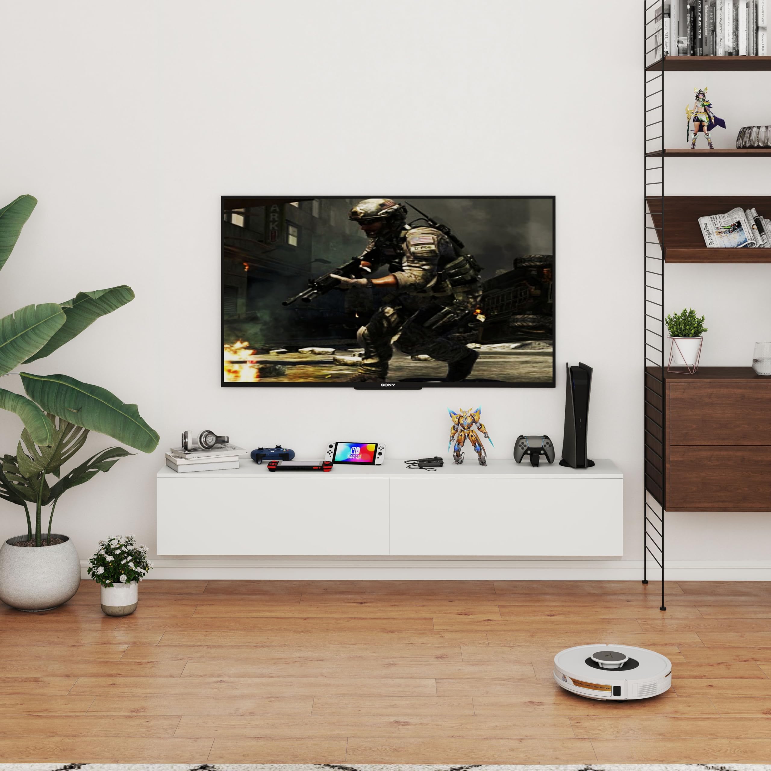 Hitsuki Mueble TV Suspendido Blanco 180 cm Moderno para Salón Grande | 2 cajones y amplio almacenaje, montaje en pared o sobre el suelo; ideal como mesa de televisión y mueble bajo para salón