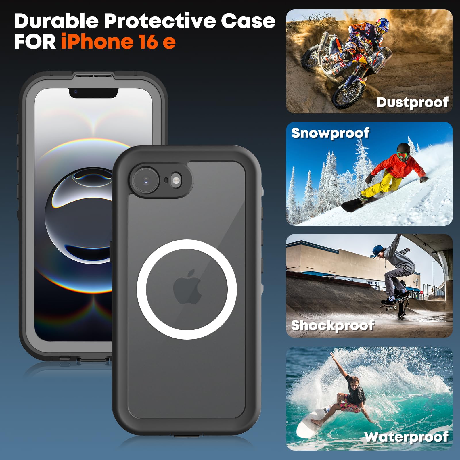 Funda Impermeable Y Antigolpes Para IPhone 16e - Certificación IP68, Protección Militar, Compatible Con MagSafe, Color Azul