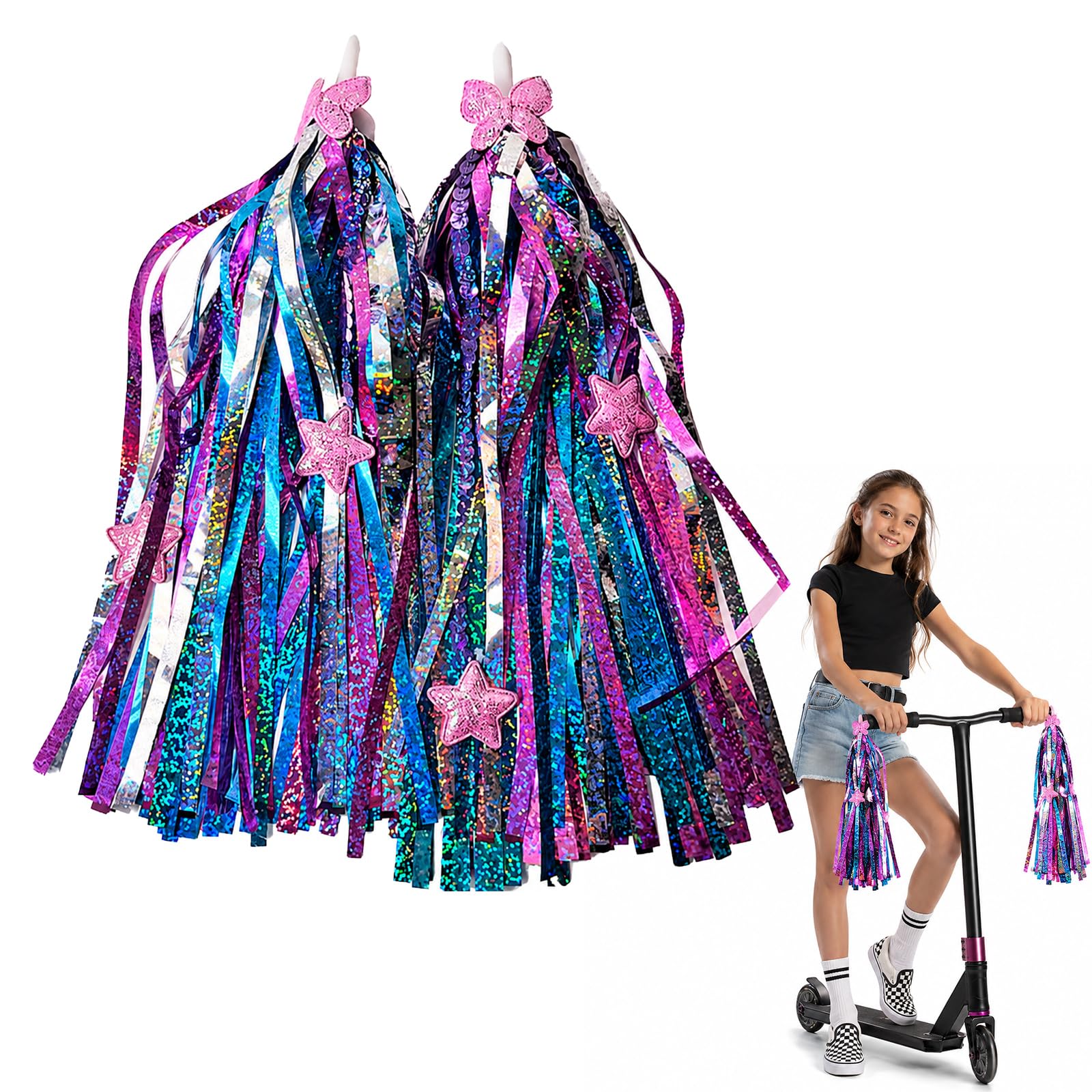 RubyTint 2-Pack Bike Streamers, Rainbow Handlebar Tassels, Multicolour