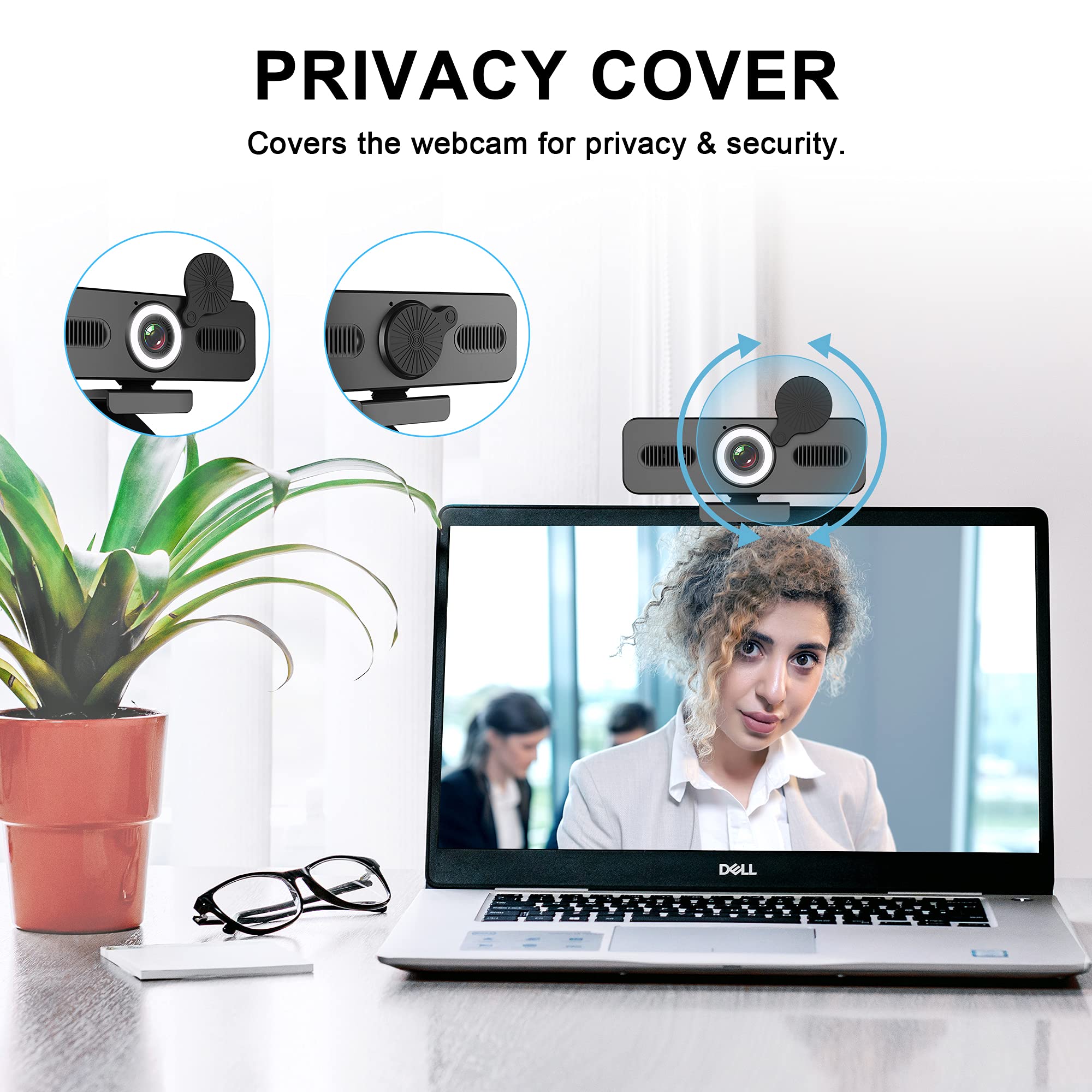 JOYACCESS Webcam 1080P Avec Microphone, 105° Grand Angle Pro Webcam Pour PC, Correction Automatique De La Lumière, Caméra Web USB Plug Et Play, Pour Zoom/Skype/Teams, Conférence Et Appels Vidéo