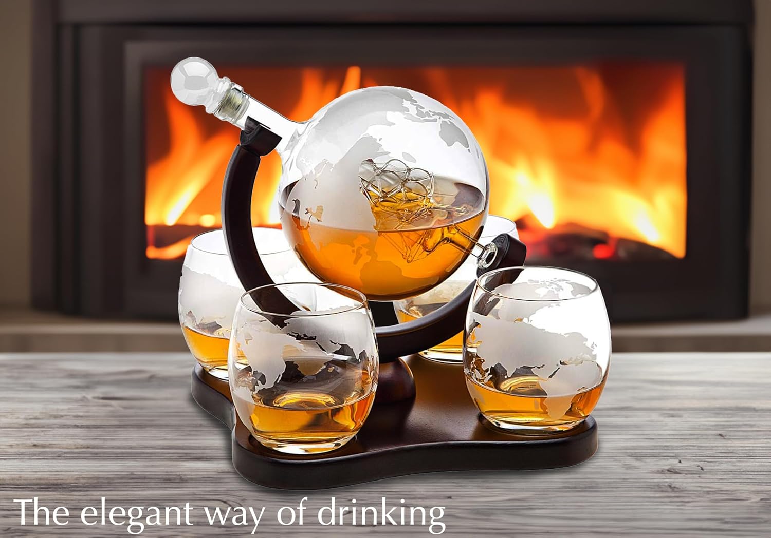 Whiskey Decanter Globe Set with 4 Etched Globe Whisky Glasses Gifts For Men Dad, Husband, Mancave - for Liquor, Bourbon, Scotch, Vodka - 850ml - Image 6