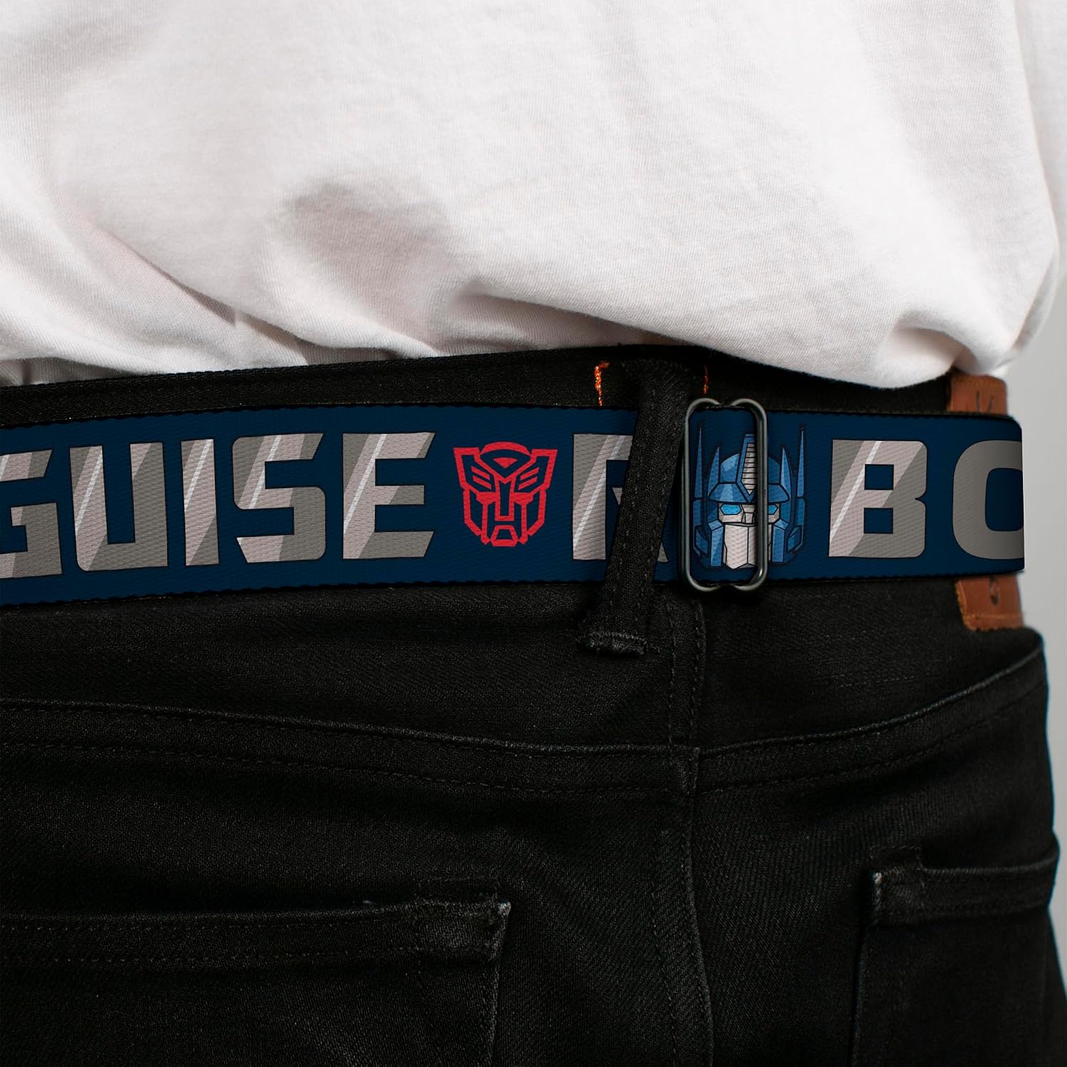 Transformers Belt, Seatbelt Buckle Belt, Transformers Optimus Prime Robots In Disguise Icons Blue Reds, Adjustable