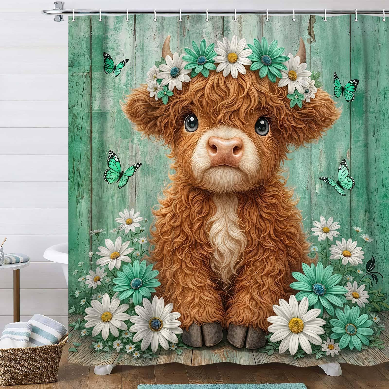 Funny Highland Cow Shower Curtain - Farmhouse Decor -26