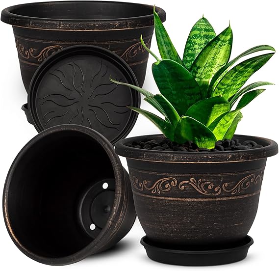 QCQHDU Plant Pots, 3 Packs 8 inch Planters with Drainage